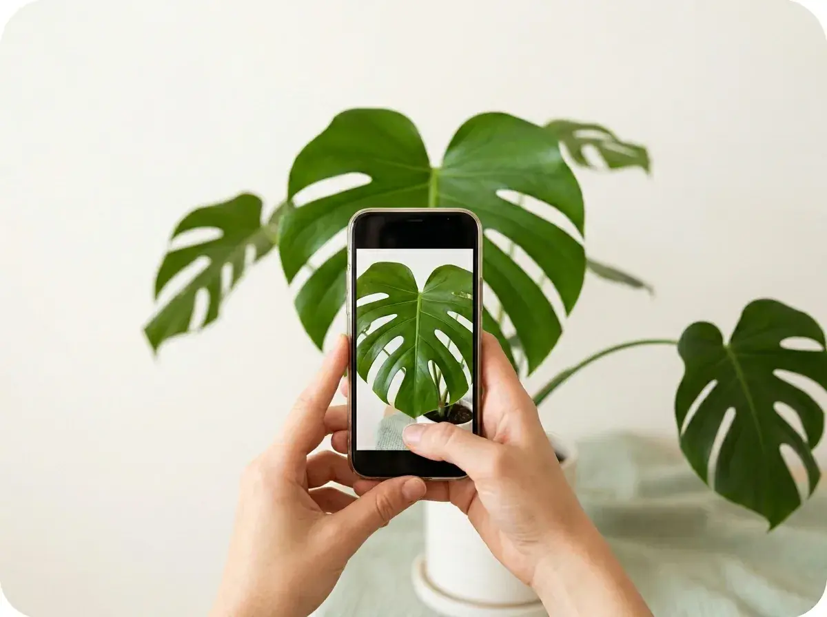 Taking a photo of a plant leaf