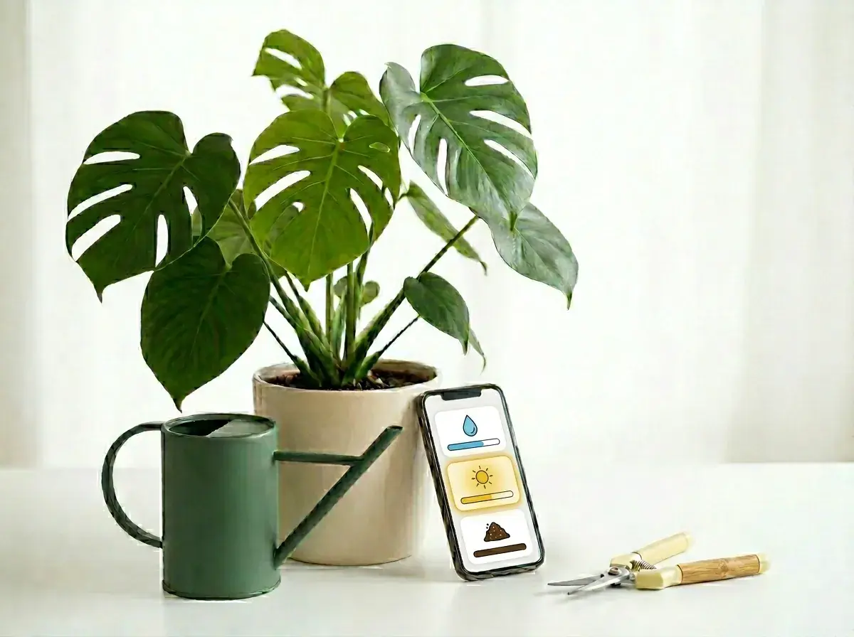 Potted plant with a watering can